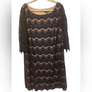 Jessica Howard Women’s Plus Size 24W Navy Blue Lace and Nude Dress